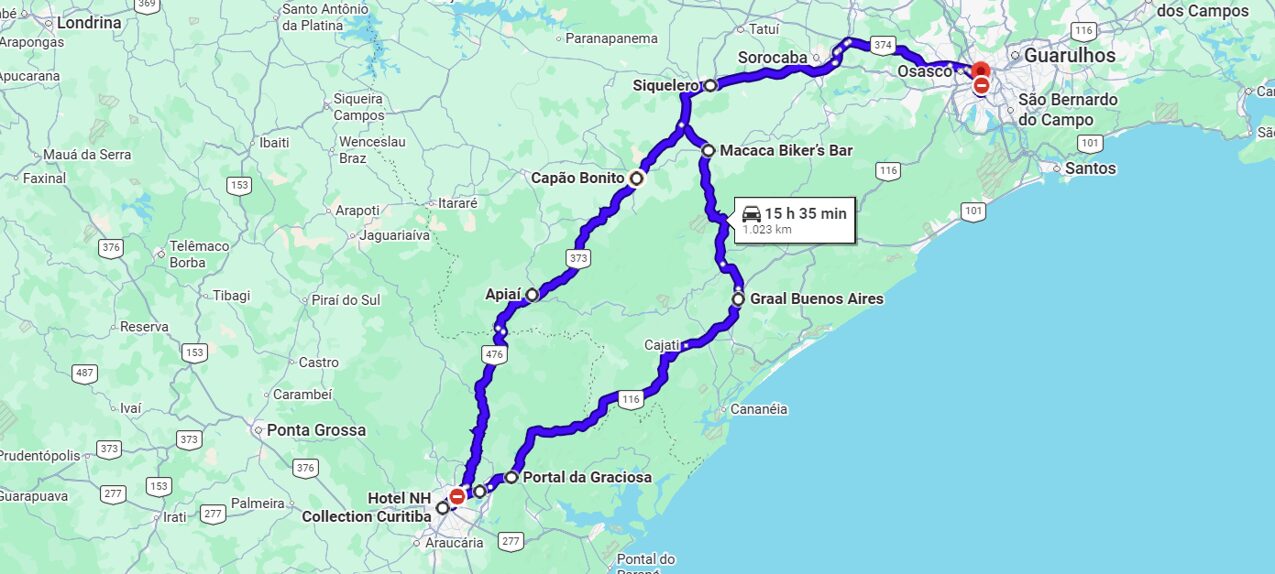 Percurso Rox Honda_Serpente Mapa do percurso Bate e Fica Rastro da Serpente: São Paulo, Curitiba e Apiaí
